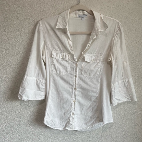James Perse Womens Size 2 Medium White Sheer Slub Side Panel Shirt Minimal Boho - Picture 2 of 11